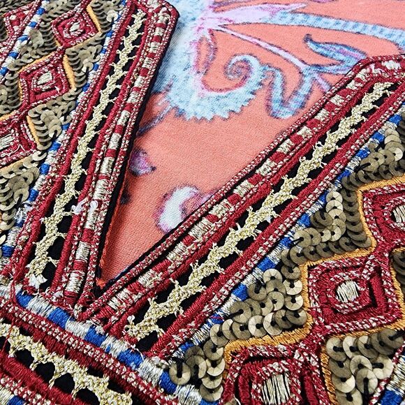 Soft Surroundings Top Womens XS Floral Sequin Embroidered 3/4 Sleeve Boho Tunic - Picture 12 of 16